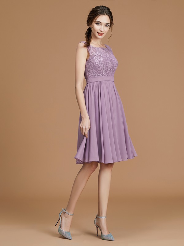 A-Line/Princess Bateau Sleeveless Short/Mini Lace Chiffon Bridesmaid Dresses 2118