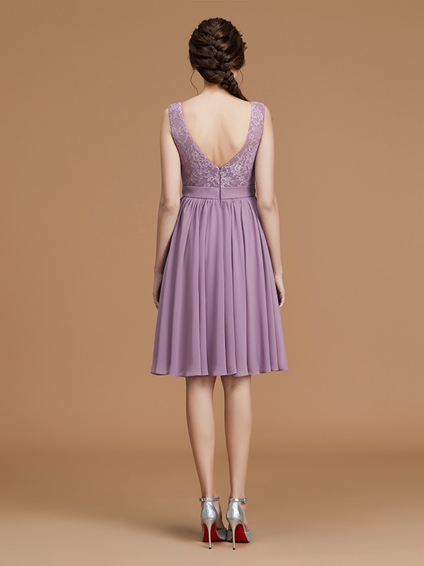 A-Line/Princess Bateau Sleeveless Short/Mini Lace Chiffon Bridesmaid Dresses 2118