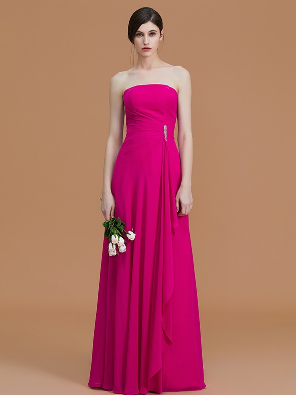 A-Line/Princess Strapless Sleeveless Floor-Length Ruffles Chiffon Bridesmaid Dresses 2597