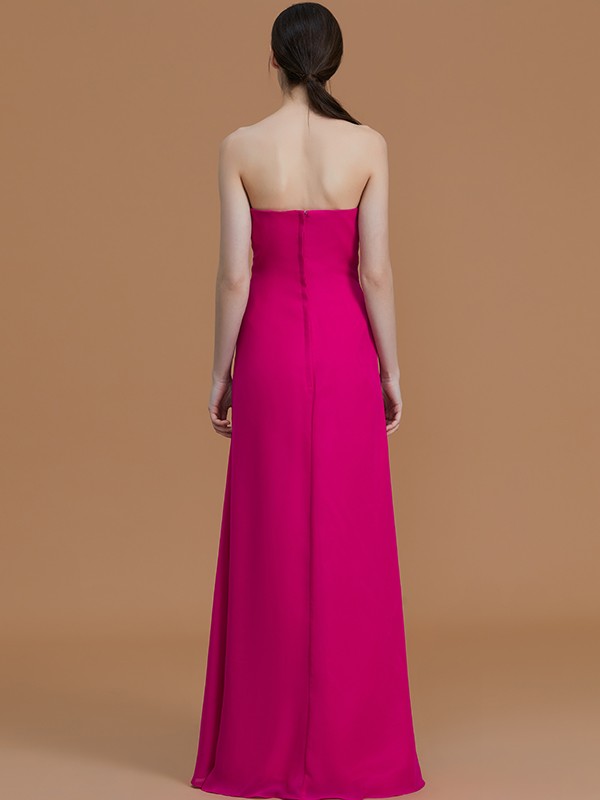 A-Line/Princess Strapless Sleeveless Floor-Length Ruffles Chiffon Bridesmaid Dresses 2597