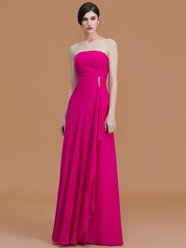 A-Line/Princess Strapless Sleeveless Floor-Length Ruffles Chiffon Bridesmaid Dresses 2597