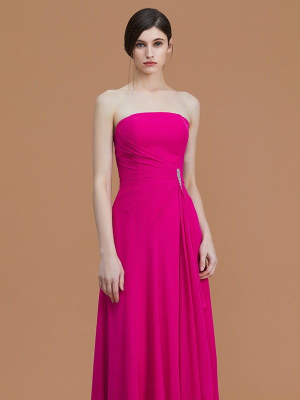 A-Line/Princess Strapless Sleeveless Floor-Length Ruffles Chiffon Bridesmaid Dresses 2597