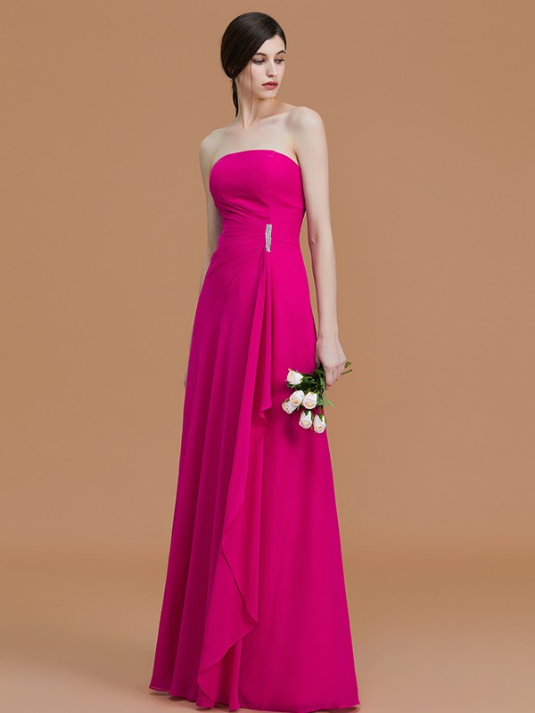 A-Line/Princess Strapless Sleeveless Floor-Length Ruffles Chiffon Bridesmaid Dresses 2597