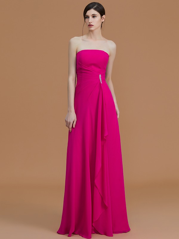 A-Line/Princess Strapless Sleeveless Floor-Length Ruffles Chiffon Bridesmaid Dresses 2597