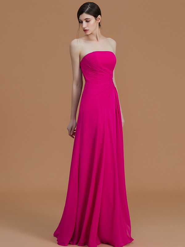 A-Line/Princess Strapless Sleeveless Floor-Length Ruffles Chiffon Bridesmaid Dresses 2597