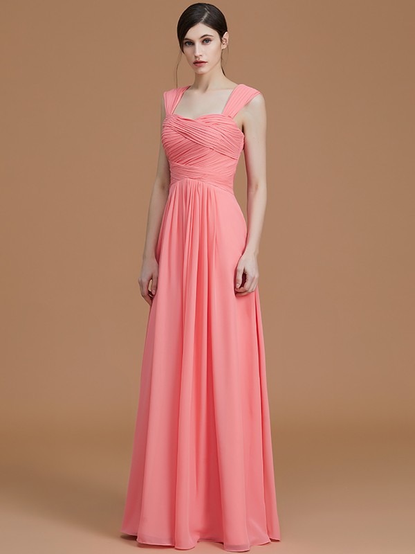 A-Line/Princess Sweetheart Sleeveless Floor-Length Ruched Chiffon Bridesmaid Dresses 2735