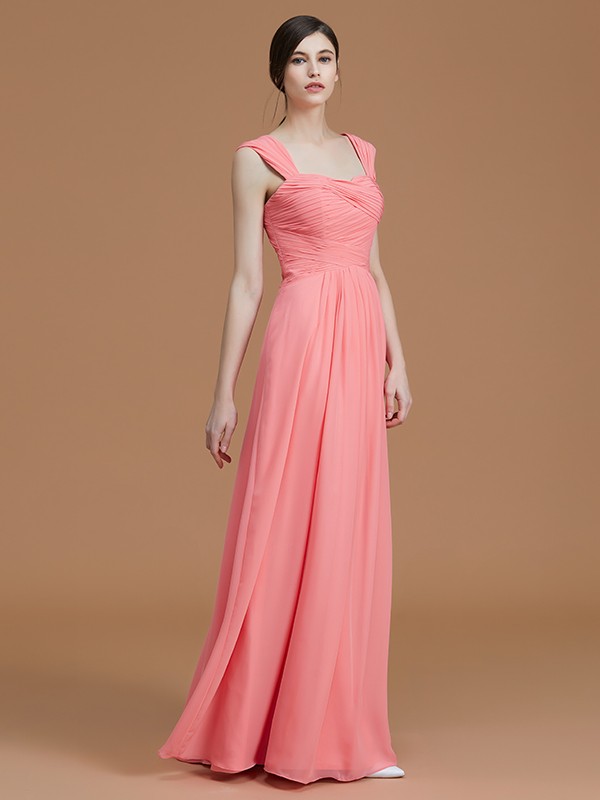 A-Line/Princess Sweetheart Sleeveless Floor-Length Ruched Chiffon Bridesmaid Dresses 2735