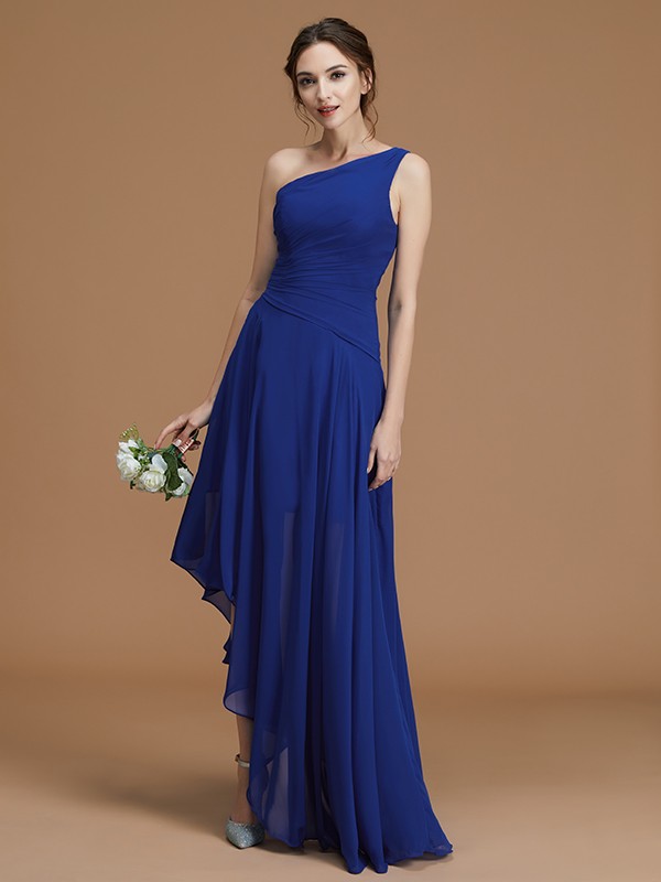 A-Line/Princess One-Shoulder Sleeveless Asymmetrical Ruffles Chiffon Bridesmaid Dresses 2394