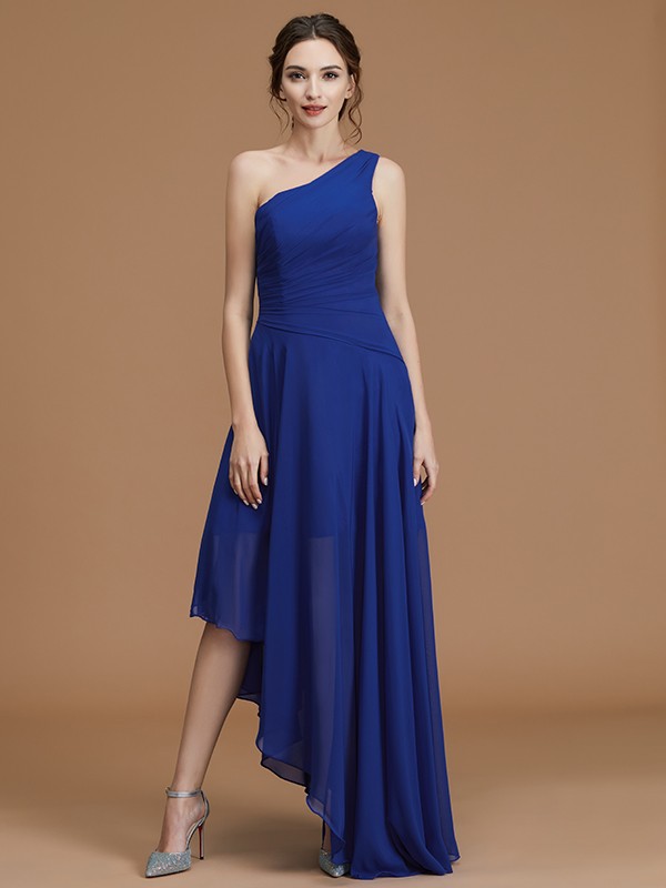 A-Line/Princess One-Shoulder Sleeveless Asymmetrical Ruffles Chiffon Bridesmaid Dresses 2394