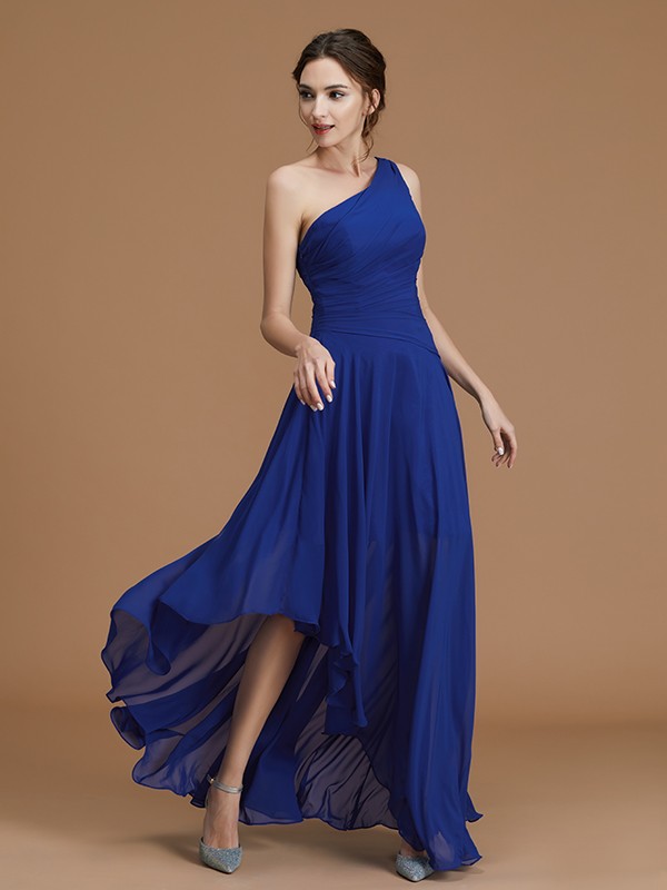 A-Line/Princess One-Shoulder Sleeveless Asymmetrical Ruffles Chiffon Bridesmaid Dresses 2394