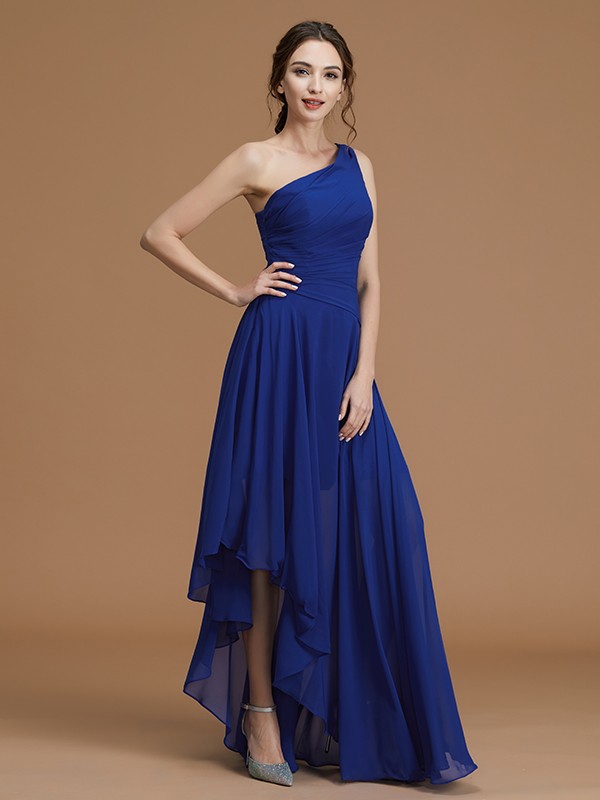 A-Line/Princess One-Shoulder Sleeveless Asymmetrical Ruffles Chiffon Bridesmaid Dresses 2394