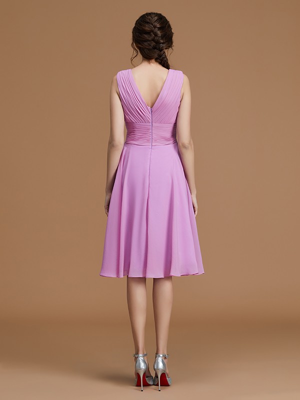 A-Line/Princess V-neck Sleeveless Short/Mini Ruched Chiffon Bridesmaid Dresses 2859