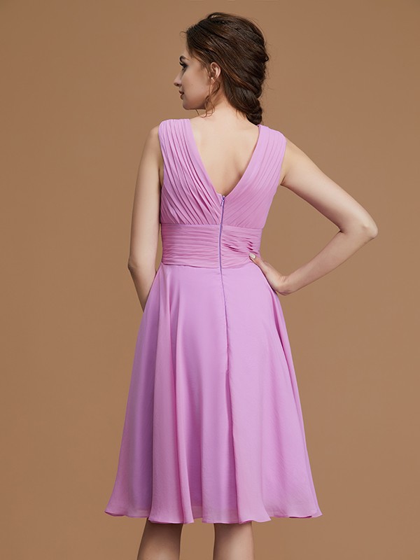 A-Line/Princess V-neck Sleeveless Short/Mini Ruched Chiffon Bridesmaid Dresses 2859