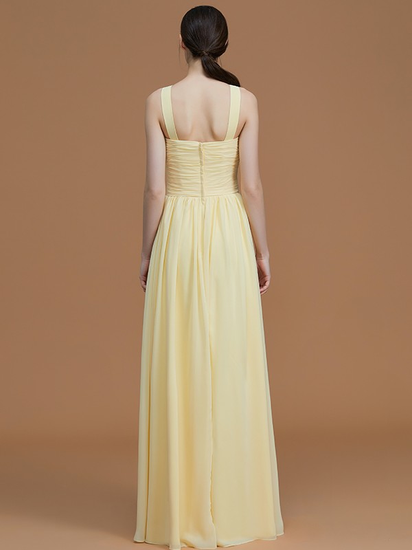 A-Line/Princess Halter Sleeveless Floor-Length Ruched Chiffon Bridesmaid Dresses 2286