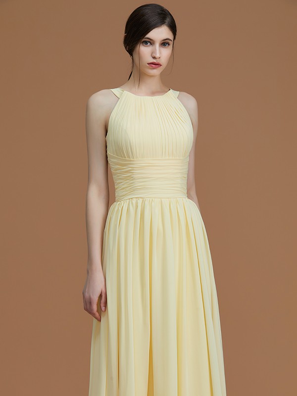 A-Line/Princess Halter Sleeveless Floor-Length Ruched Chiffon Bridesmaid Dresses 2286