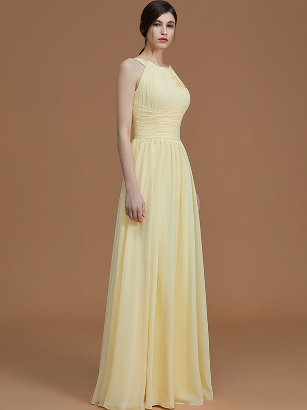 A-Line/Princess Halter Sleeveless Floor-Length Ruched Chiffon Bridesmaid Dresses 2286