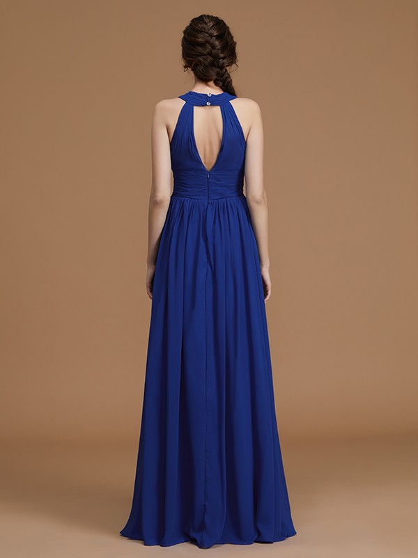 A-Line/Princess Halter Sleeveless Floor-Length Ruched Chiffon Bridesmaid Dresses 2287