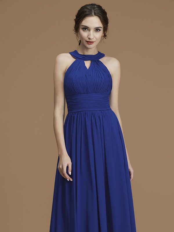 A-Line/Princess Halter Sleeveless Floor-Length Ruched Chiffon Bridesmaid Dresses 2287