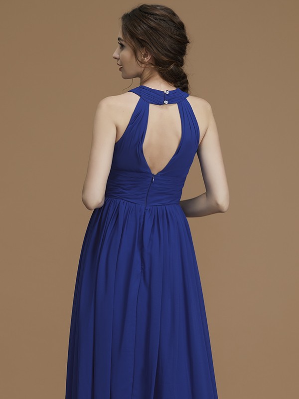 A-Line/Princess Halter Sleeveless Floor-Length Ruched Chiffon Bridesmaid Dresses 2287