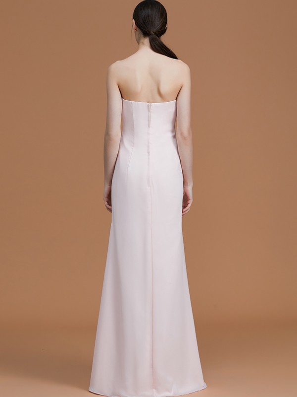 A-Line/Princess Strapless Sleeveless Floor-Length Ruched Chiffon Bridesmaid Dresses 2596