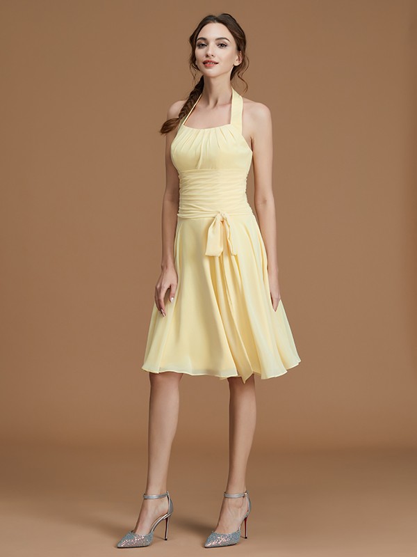 A-Line/Princess Halter Sleeveless Short/Mini Ruffles Chiffon Bridesmaid Dresses 2309