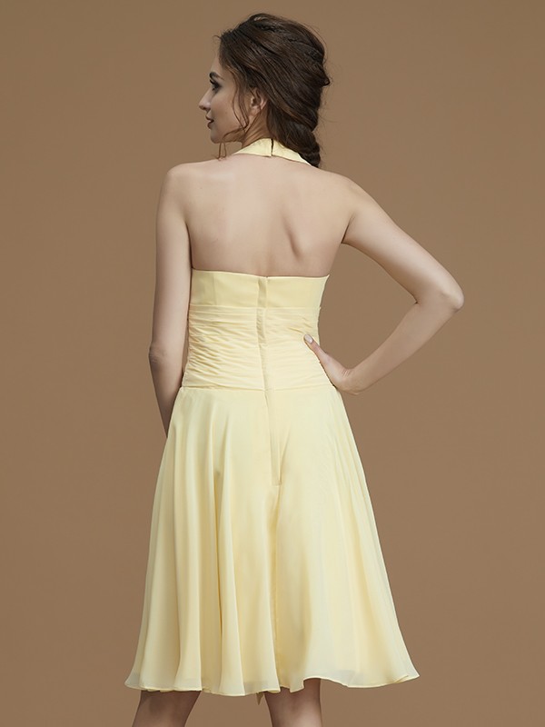 A-Line/Princess Halter Sleeveless Short/Mini Ruffles Chiffon Bridesmaid Dresses 2309