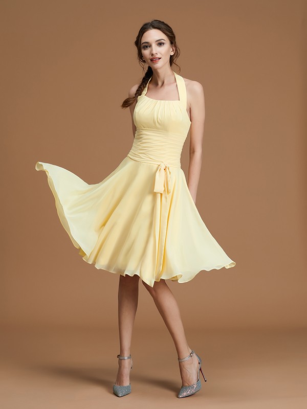 A-Line/Princess Halter Sleeveless Short/Mini Ruffles Chiffon Bridesmaid Dresses 2309