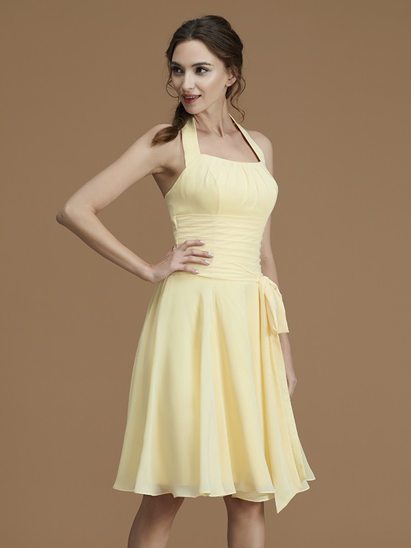 A-Line/Princess Halter Sleeveless Short/Mini Ruffles Chiffon Bridesmaid Dresses 2309