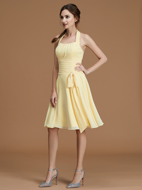 A-Line/Princess Halter Sleeveless Short/Mini Ruffles Chiffon Bridesmaid Dresses 2309