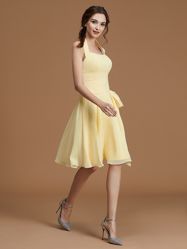 A-Line/Princess Halter Sleeveless Short/Mini Ruffles Chiffon Bridesmaid Dresses 2309