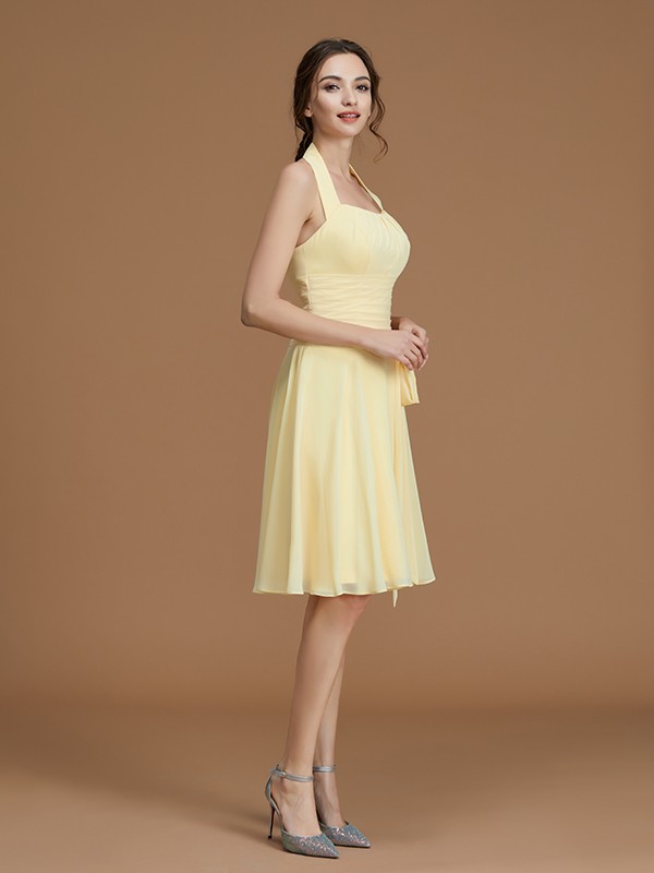 A-Line/Princess Halter Sleeveless Short/Mini Ruffles Chiffon Bridesmaid Dresses 2309