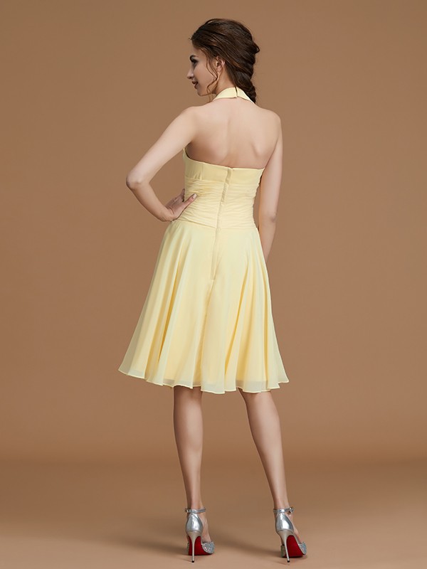 A-Line/Princess Halter Sleeveless Short/Mini Ruffles Chiffon Bridesmaid Dresses 2309