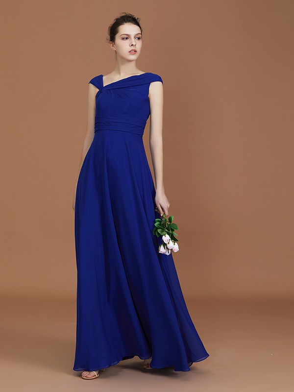 A-Line/Princess V-neck Sleeveless Floor-Length Chiffon Ruffles Bridesmaid Dresses 2824