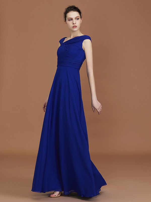 A-Line/Princess V-neck Sleeveless Floor-Length Chiffon Ruffles Bridesmaid Dresses 2824