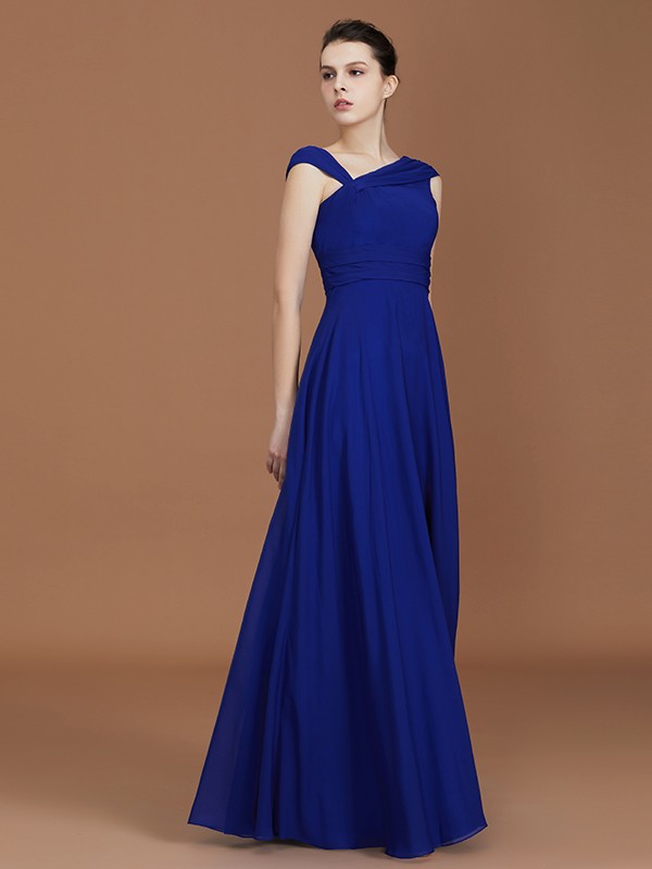 A-Line/Princess V-neck Sleeveless Floor-Length Chiffon Ruffles Bridesmaid Dresses 2824