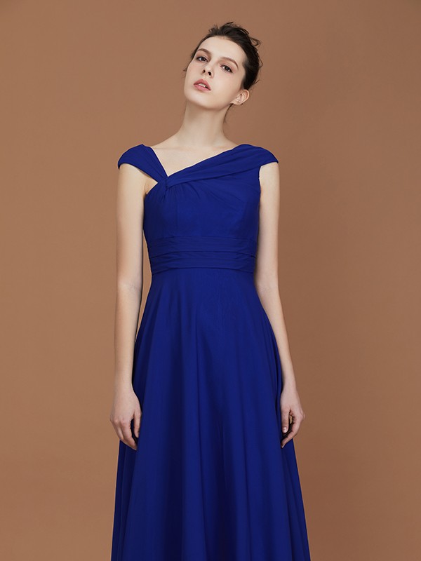 A-Line/Princess V-neck Sleeveless Floor-Length Chiffon Ruffles Bridesmaid Dresses 2824