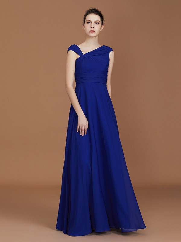 A-Line/Princess V-neck Sleeveless Floor-Length Chiffon Ruffles Bridesmaid Dresses 2824