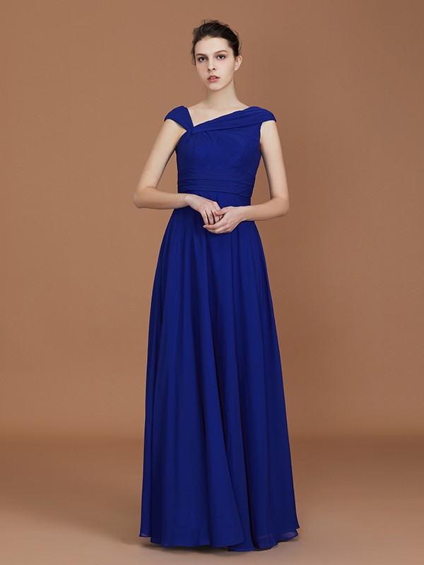 A-Line/Princess V-neck Sleeveless Floor-Length Chiffon Ruffles Bridesmaid Dresses 2824