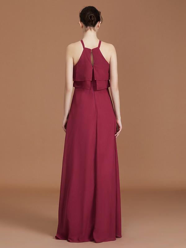 A-Line/Princess Scoop Sleeveless Floor-Length Ruffles Chiffon Bridesmaid Dress Ruffles 2458