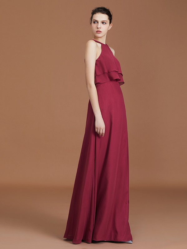 A-Line/Princess Scoop Sleeveless Floor-Length Ruffles Chiffon Bridesmaid Dress Ruffles 2458