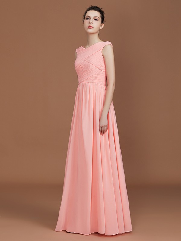 A-Line/Princess V-neck Sleeveless Floor-Length Chiffon Bridesmaid Dress 2821