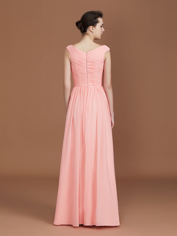 A-Line/Princess V-neck Sleeveless Floor-Length Chiffon Bridesmaid Dress 2821