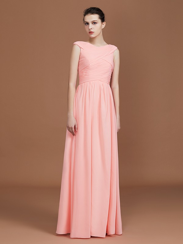 A-Line/Princess V-neck Sleeveless Floor-Length Chiffon Bridesmaid Dress 2821