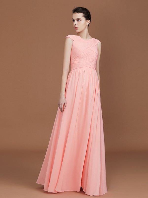 A-Line/Princess V-neck Sleeveless Floor-Length Chiffon Bridesmaid Dress 2821