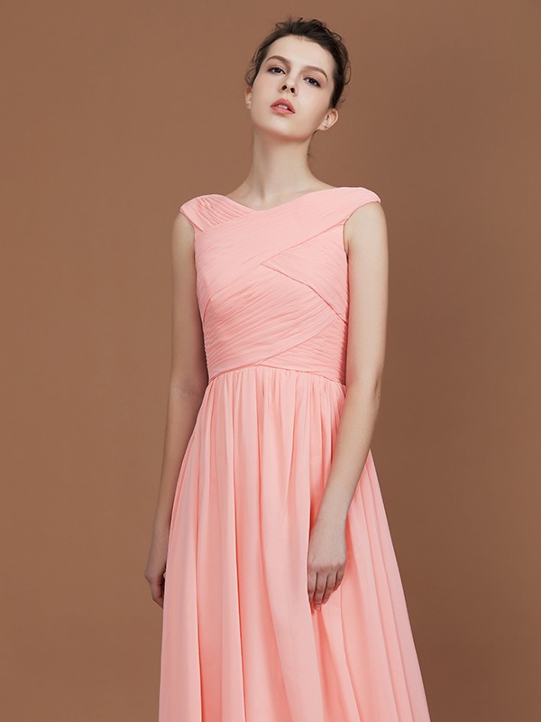 A-Line/Princess V-neck Sleeveless Floor-Length Chiffon Bridesmaid Dress 2821