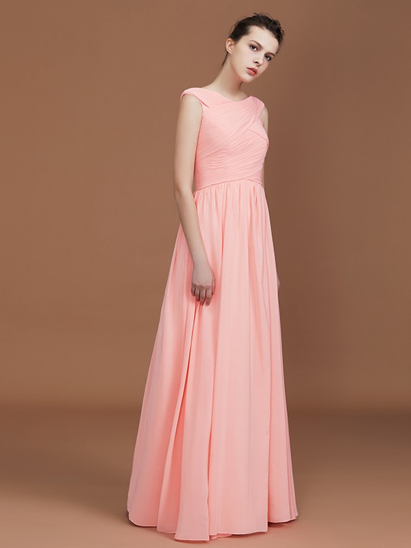 A-Line/Princess V-neck Sleeveless Floor-Length Chiffon Bridesmaid Dress 2821