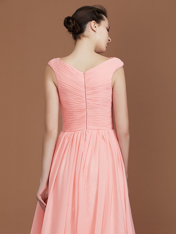 A-Line/Princess V-neck Sleeveless Floor-Length Chiffon Bridesmaid Dress 2821