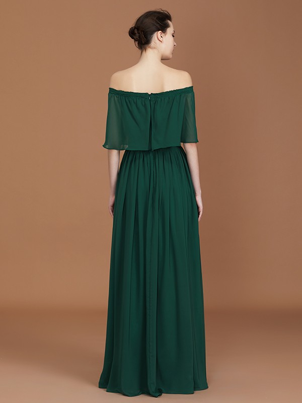 A-Line/Princess Pleats Off-the-Shoulder Floor-Length Chiffon Bridesmaid Dress 2424