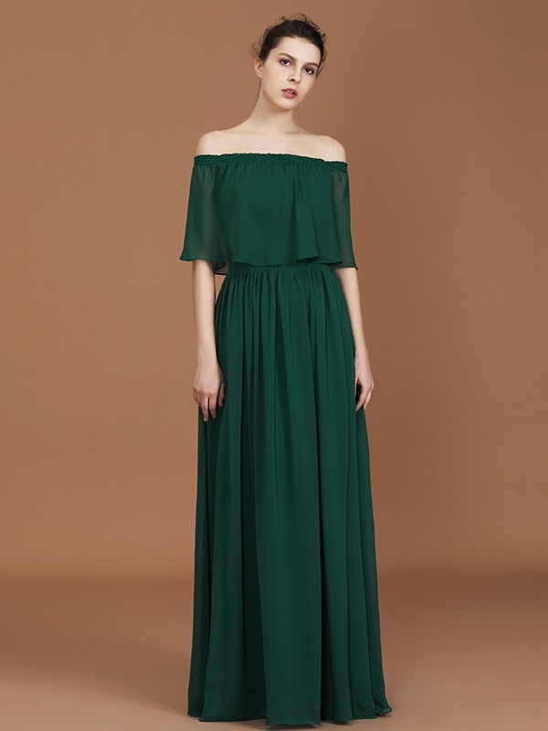 A-Line/Princess Pleats Off-the-Shoulder Floor-Length Chiffon Bridesmaid Dress 2424