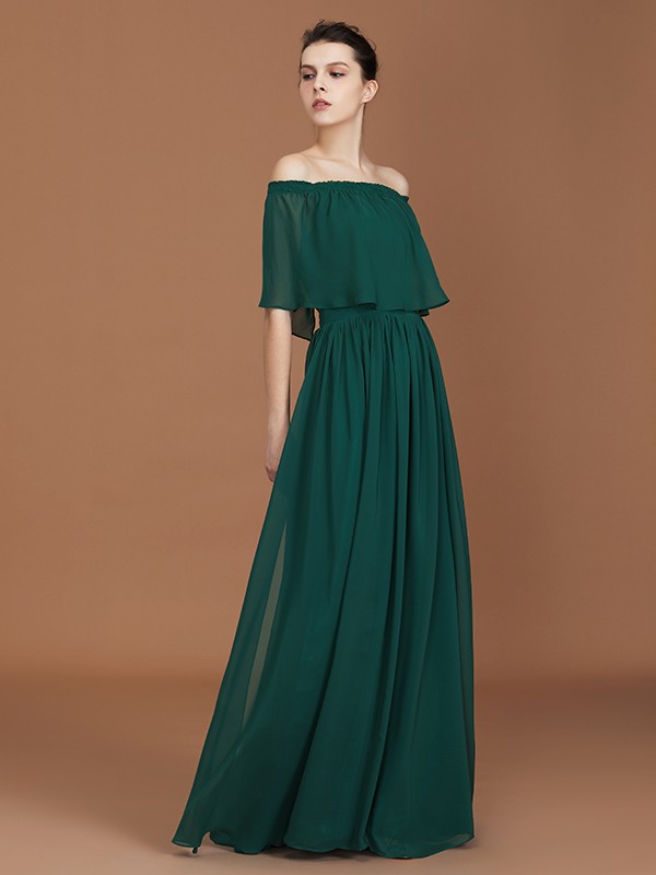 A-Line/Princess Pleats Off-the-Shoulder Floor-Length Chiffon Bridesmaid Dress 2424